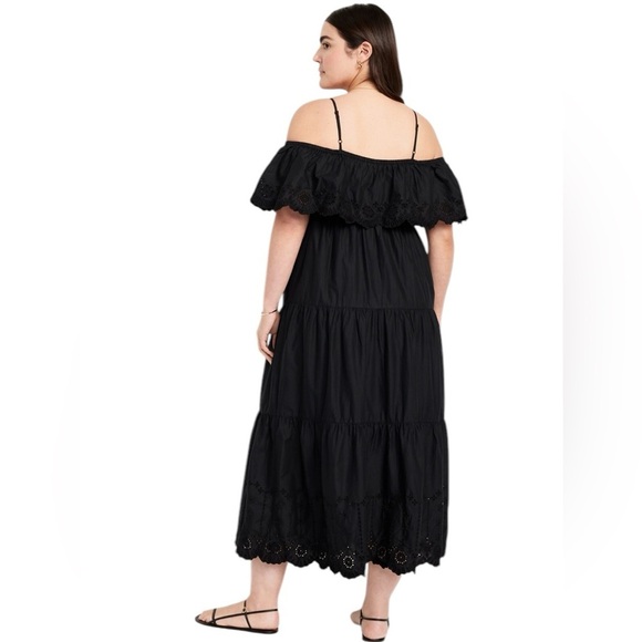 Old Navy New Black Eyelet Maxi Swing Dress XXL Festival Hippie Boho Peasant - Picture 5 of 10
